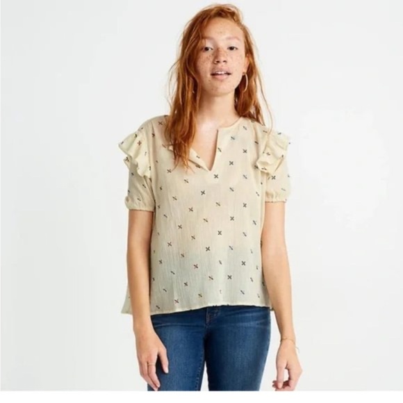 Madewell Cotton Embroidered Popover Blouse sz XXS - Picture 4 of 9
